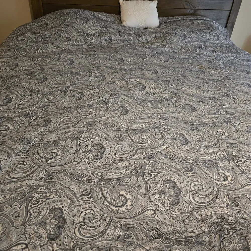 Vtg Lauren Ralph‎ Lauren Blue Gray Paisley Medallion King Size Comforter Rare